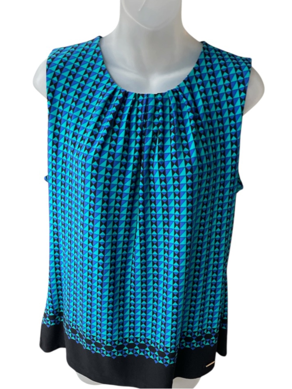 Calvin Klein Sleeveless Geometric Print top Blue, Teal & Black | Size med
